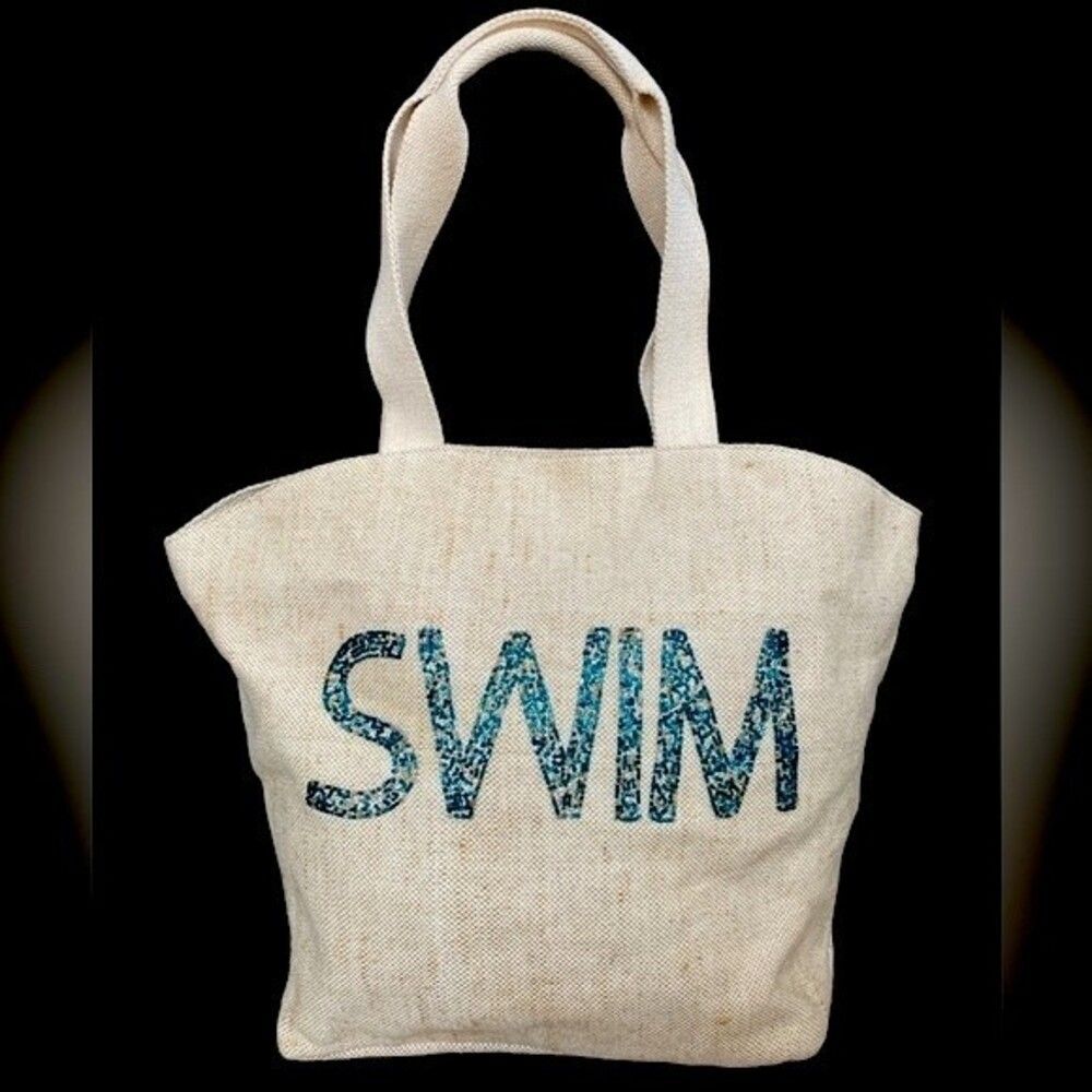 ENVY Swim Beads Large Beach Tote Jute Bag 19 X 16 RETAIL-$89
